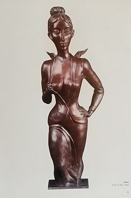 בני לוי (1940-2010), פסל ברונזה, דיאנה, גובה 50ס"מ!! רוחב ואורך 17.5X12.5ס"מ, לא חתום. נדיר 