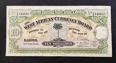 מערב אפריקה הבריטית- BRITISH WEST AFRICA, פיק 7, עריך של 10 שילינג, 1941, מצב VF.
