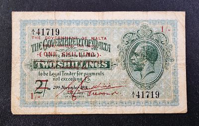 מלטה- MALTA, פיק 15, עריך של 1 שילינג, 1918, מצב F-VF.