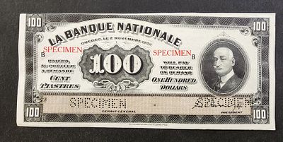 קנדה- CANADA, עריך של 100 דולר, 1922, ספסימן !! SPECIMEN, AUNC, השוליים חתוכים. נדיר!
