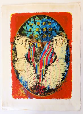 שרגא וייל (1918-2009), ליטוגרפיה, ידיים צבעוניות, גודל הדף 75X55ס"מ, חתום וממוספר 94/100.