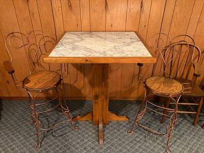 Granite Top Tall Square Table w/2 Parlor Chairs