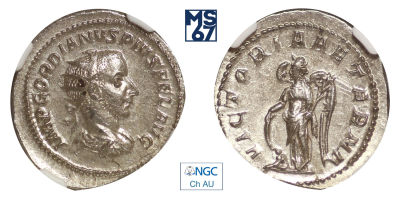 Антониниан. Гордиан III. 238-244 гг. н. э. В слабе NGC Ch AU. Серебро.