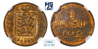 Дубль 1868. В слабе NGC MS 63 RB. Великобритания.