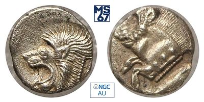 Обол. 5 в. до н.э. В слабе NGC AU. Серебро. Мисия.