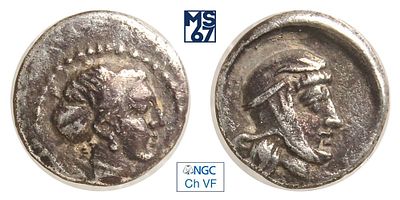 Обол 388-380 гг. до н.э. В слабе NGC Ch VF. Серебро. Киликия. (0,67 гр.).