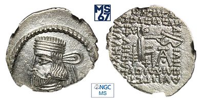 Драхма 38-46. В слабе NGC MS. Серебро. Парфянское царство.