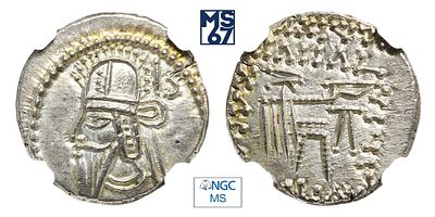 Драхма 207-222. В слабе NGC MS. Серебро. Парфянское царство.