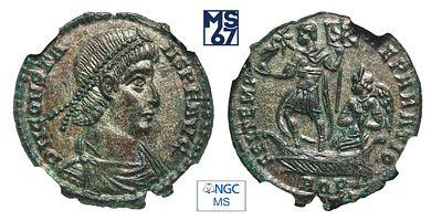 Фолис 337-350. В слабе NGC MS. Бронза. Римская Империя. Констанций.