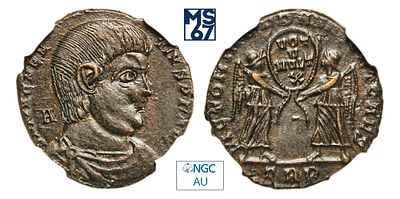 Центионалис 350-353. В слабе NGC AU. Бронза. Римская империя. Магнус Магненций.