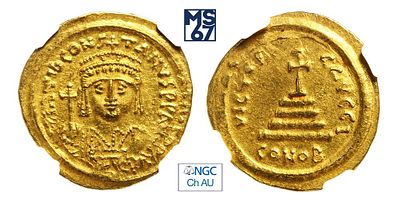 Солид 578-582. В слабе NGC Ch AU. Золото. Византийская империя. (4,50 г.)