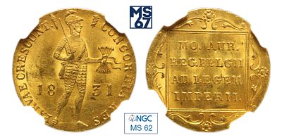 Дукат 1831. В слабе NGC MS 62. Золото. Санкт-Петербургский монетный двор. Имитация 