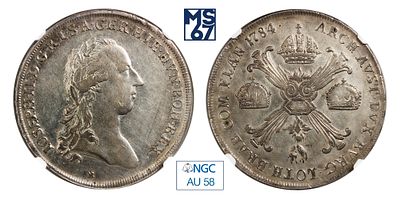 1 кроненталер 1784.В. В слабе NGC AU 53. Серебро. Австрийские Нидерланды. Иосиф II.