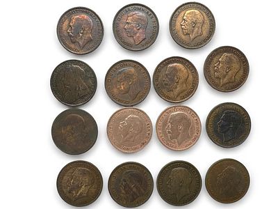 לוט מטבעות פני אנגלי עתיקים.