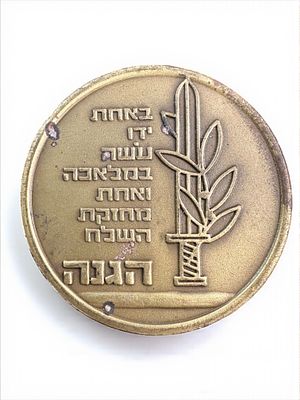 מדליית פלמ"ח והגנה, ככל הנראה הנפקה פרטית. 4.7 ס"מ.