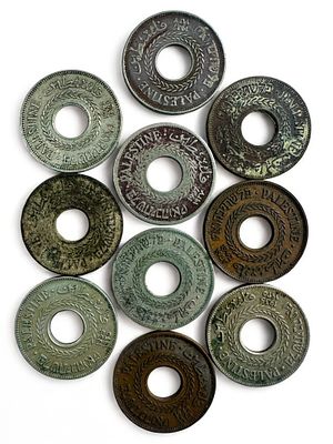 10 מטבעות פלשתינה ע"ס 5 מיל כ"א.