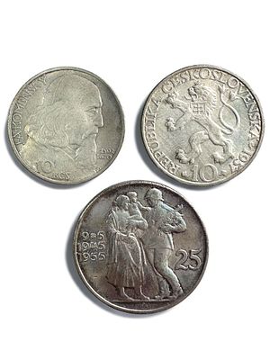 3 מטבעות כסף 500, צ'כוסלובקיה שנות ה50. משקל: 40.0 גרם.
