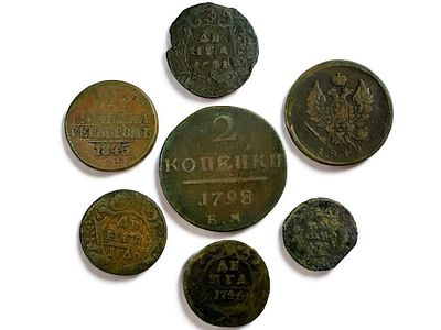 7 מטבעות רוסיה עתיקים מהמאה ה18-19.
