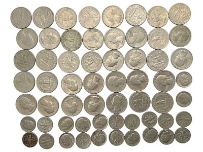 לוט מטבעות נומינלים ארה"ב בערכים של דיים ורבע סנט.