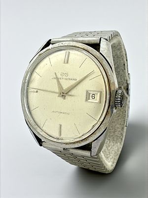 שעון שווייצרי לגבר תוצרת Jaquet Girard. מנגנון אוטומטי במצב עבודה תקין. קוטר: 35 מ"מ.