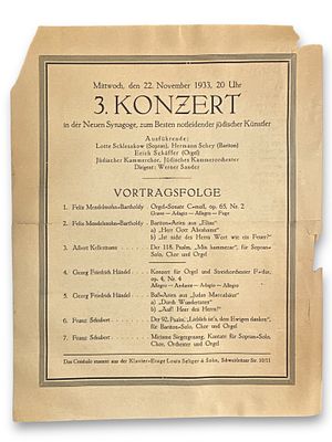 עלון קונצרט – בית הכנסת החדש, ברלין – 22 בנובמבר 1933