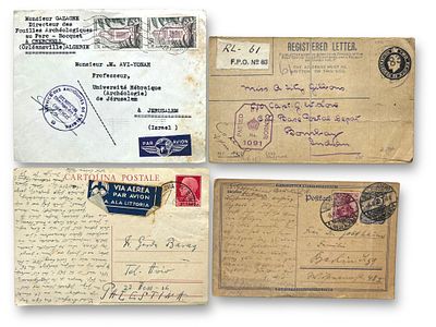 4 מעטפות וגלויות שנשלחו לפלשתינה.