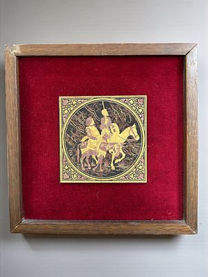 דון קישוט וסאנשו פאנשה - פלאק מעוטר עבודת טולדו. ממוסגר.
. 23x23 
11x11