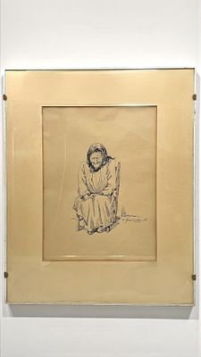 אמן לא מזוהה - קשישה, רישום.