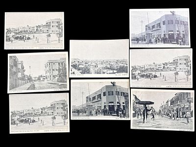 8 גלויות מנדטוריות בהוצאת ב.ברלוי - רחובות בתל-אביב.