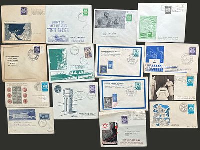 לוט 15 מעטפות ישראל מוקדמות כולל דאר עברי, 2 מעטפות יודאיקה ועוד.