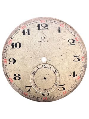 מנגנון ולוח שעון כיס עתיק תוצרת אומגה Omega. . קוטר: 43 מ"מ.