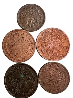 5 מטבעות אירופאים עתיקים מהמאה ה19 וה20.