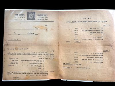 הליגה למלחמה בשחפת בארץ ישראל - מסמך מנדטורי של רווח והפסד לשנים 1939-1941.