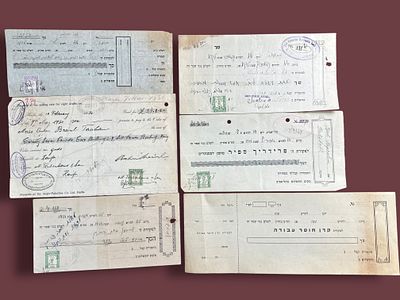 לוט 6 צ'קים ושטרות חוב מנדטוריים, שנות ה20-40 כולל אנגלו-פלשתינה.