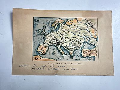 Hendrik Willem Van Loon (Dutch-American, 1882-1944). - מפה עתיקה צבועה ביד של נהרות אירופה.