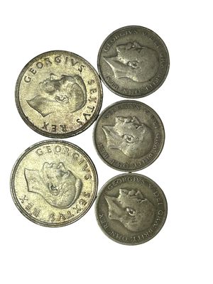 5 מטבעות כסף 500 - בריטניה ודרום אפריקה בשליטה בריטית. משקל: 99 גרם.