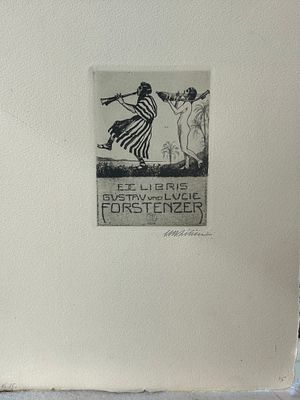 אפרים משה ליליין (1874-1925) E. M. Lilien - מתווה לאקסליבריס 1909 Ex libris Gustav und Lucie 