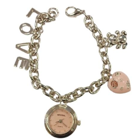 Lot 173: Imperial Ladies Girls Mini Dial with Hanging LOVE Charms on Bracelet Strap Watch Gift Set