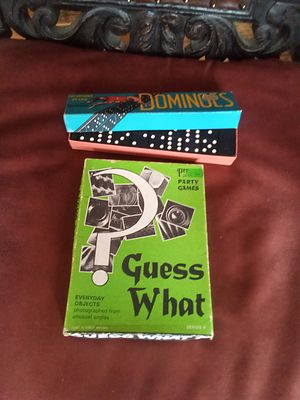 East Sussex. Vintage games. Spears games Dominoes complete.
Guess What Pepys party games complete.