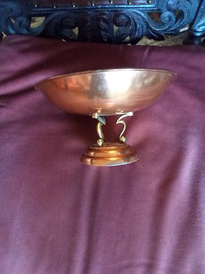 East sussex. Copper and brass oriental fruit bowl or trinket dish. 13 cm H x 22 cm W.