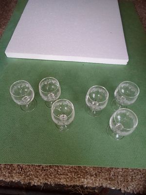 East Sussex. Set of six port glasses engraved with grape vines. Vintage from france bought by 