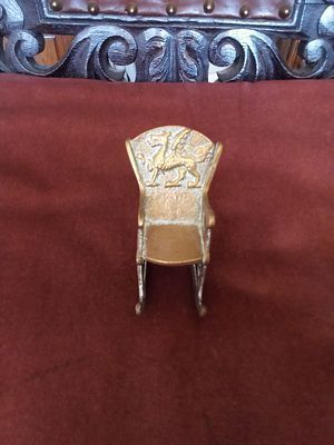 East sussex Small Vintage brass rocking chair 7 cm H. Welsh dragon emblem on back.E.N.G stamped 
