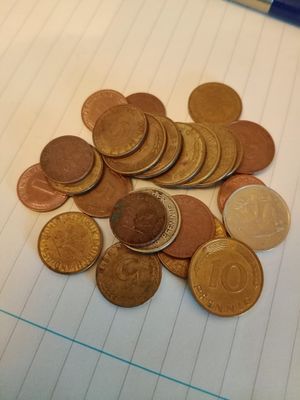 East Sussex. German coins pfennigs 1948-1990s