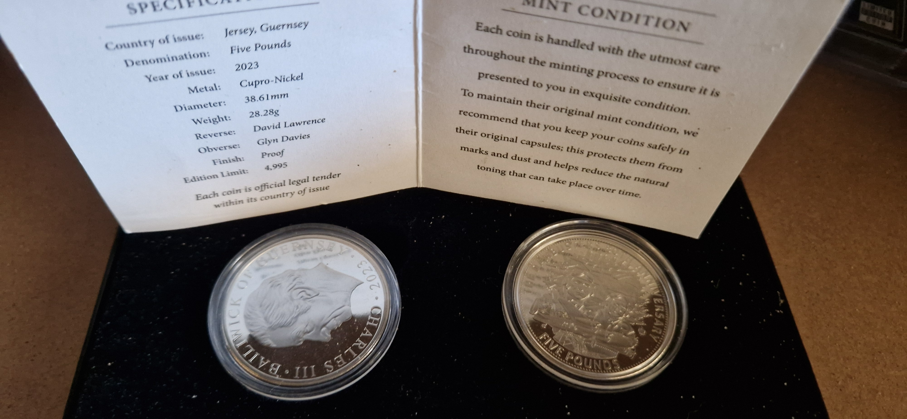 Two Jersey Guernsey 5 pound coins