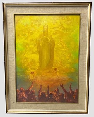 Dipinto a olio su tela rappresentante l’Assunzione della Vergine. L’opera mette in scena il 