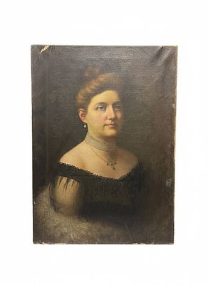 Dipinto Olio su tela rappresentante ritratto di gentildonna con collier di perle CM 73x53. ritrat 