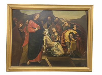 Antico Dipinto a olio su tela di impostazione accademica, raffigurante l'episodio biblico della 