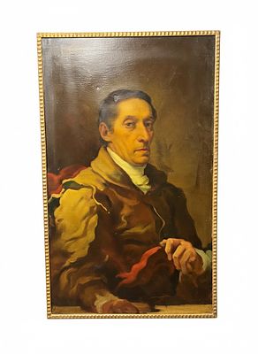 Dipinto Olio su tela raffigurante autoritratto d'artista. il dipinto raffigura un uomo di mezza 