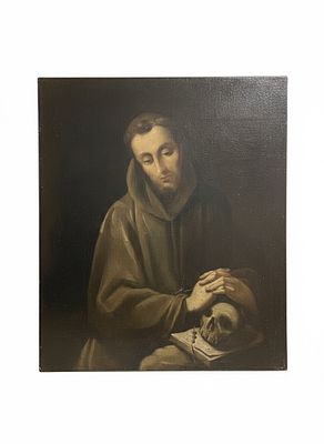 Dipinto Olio su tela raffigurante "San Francesco in meditazione" cm 74x88 XVIII. Il dipinto, un 