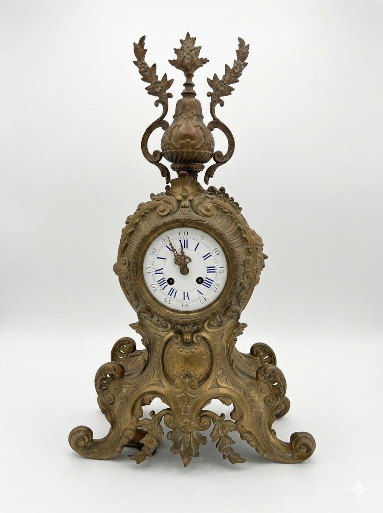 Orologio da Appoggio Antico in Bronzo Dorato – Stile Rococ&ograve;. Raffinato orologio da tavolo o da 